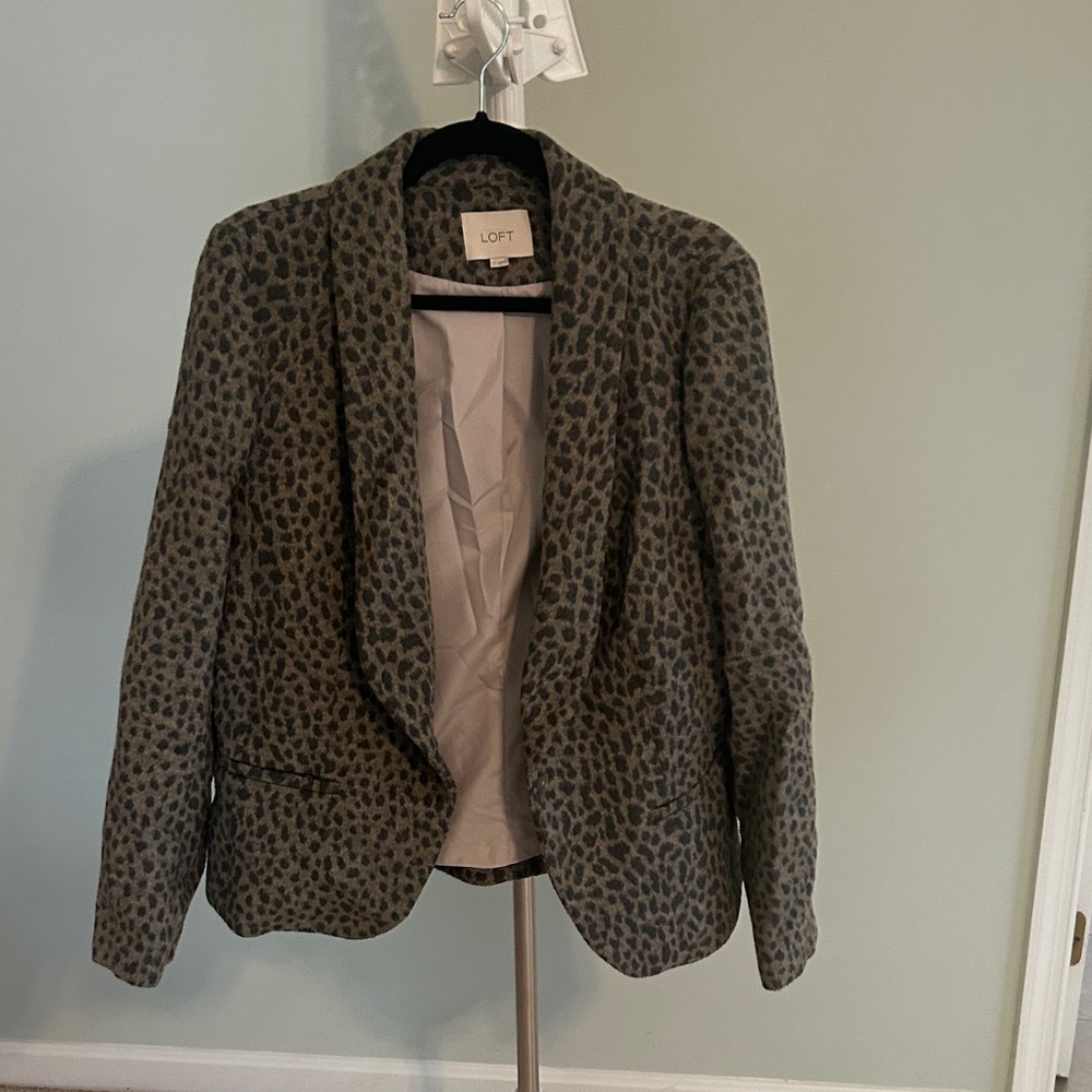LOFT Women's Animal Print Blazer - Gray and Black